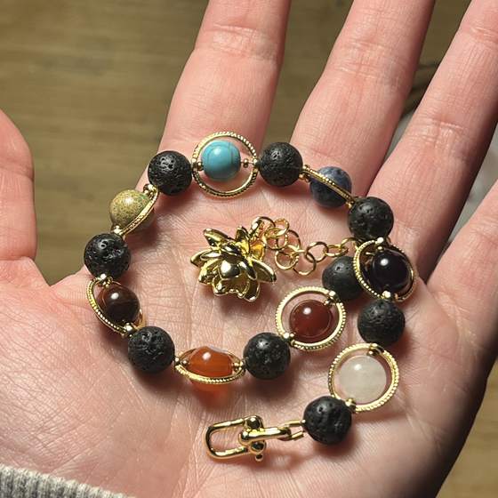 A close-up of The Orrery Bracelet