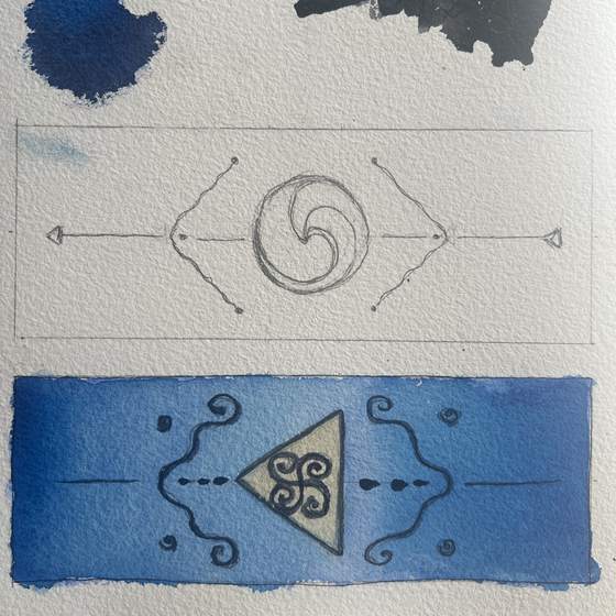 The Indigo Well sigil painted in watercolour